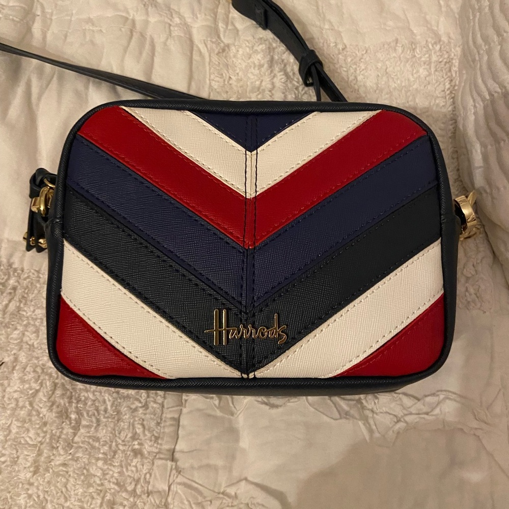 Harrods Chevron Crossbody Bag - Navy, Red, and White